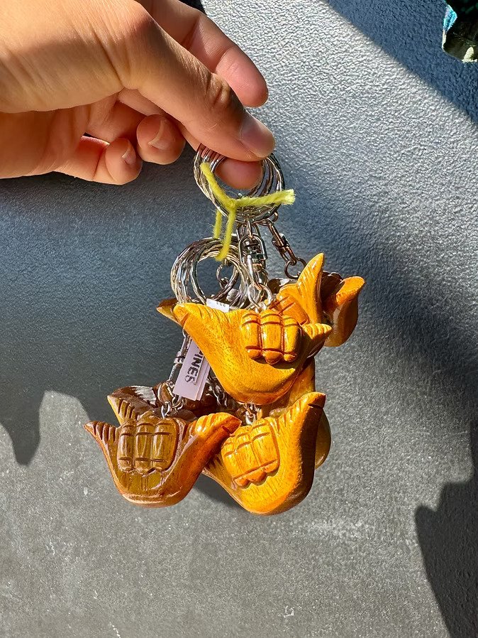 Handmade Wood Shaka Hawaii Keychain