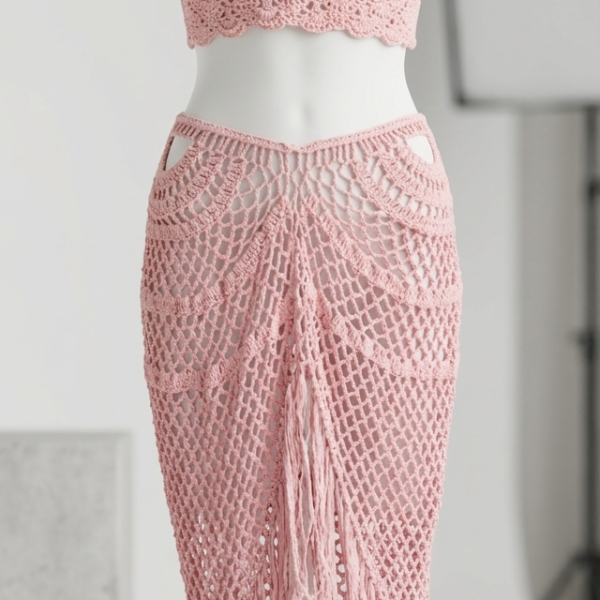 Delicate Coral Lace-Up Two-Piece