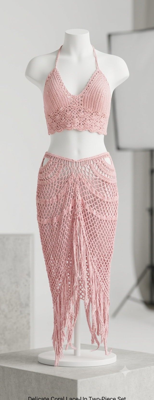 Delicate Coral Lace-Up Two-Piece